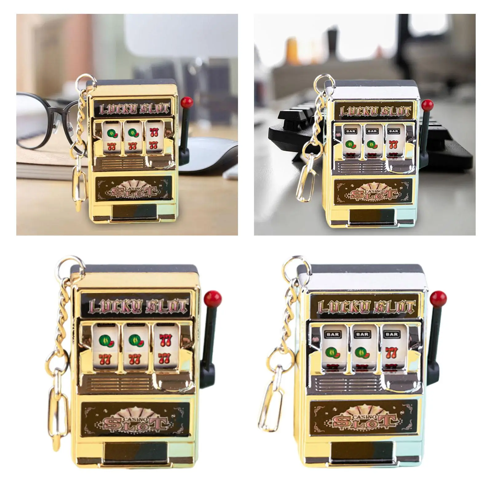 Slot Machine Bank with Rotating Reel Keychain Novelty Charm for Women