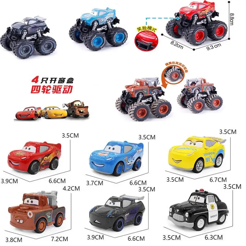 

Pixar Cars Q Version Monster Truck & Mini Diecast Toys Lightning McQueen Mater Sheriff Jackson Storm Cruz Ramirez Boys Toy Gifts