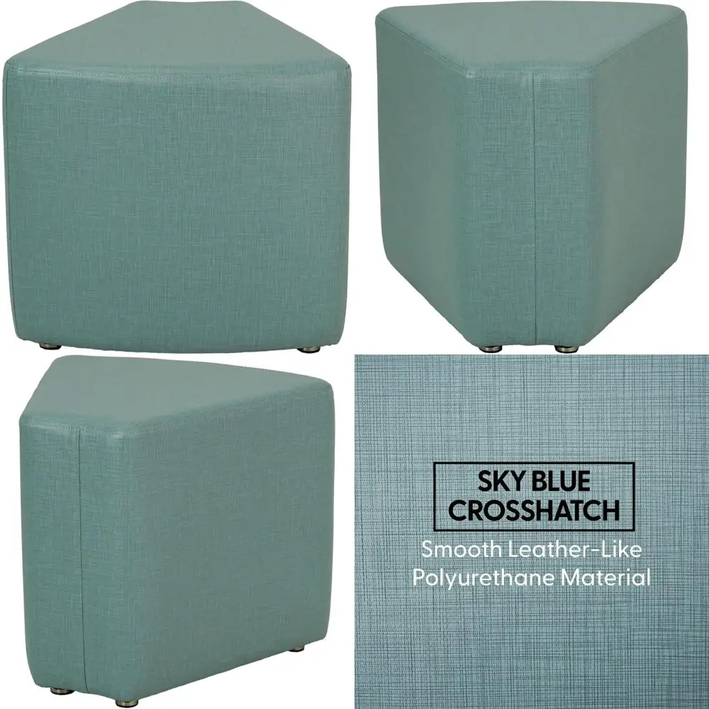 

18 Sky Blue Crosshatch Wedge Accent Ottoman - Handcrafted Upholstered Seating for Hotels, Offices, and Homes
