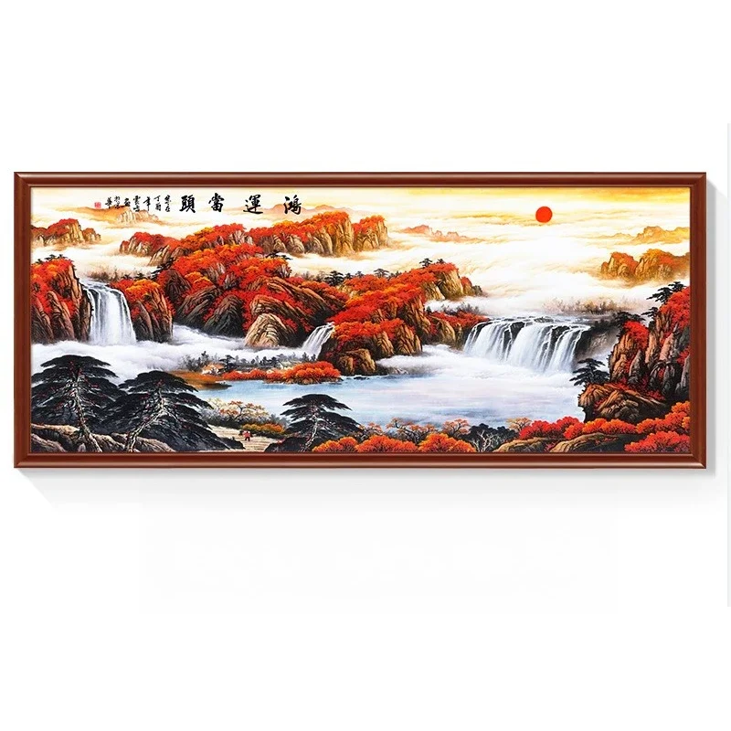 غرفة المعيشة، الحظ السعيد في متناول اليد، فنغ شوي مدعوم بالجبال، خلفية مكتب على الطراز الصيني، ديكور من الخشب الصلب