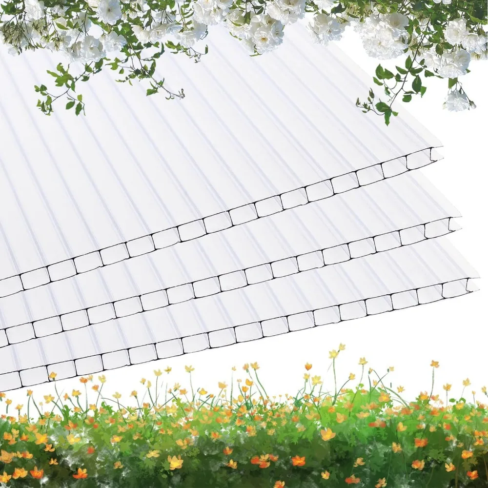 

25 Pack 2' (W) x 4' (L) x 0.16'' Polycarbonate Panel Twin-Wall Polycarbonate Panels Waterproof UV Protected Reinforced Clear She