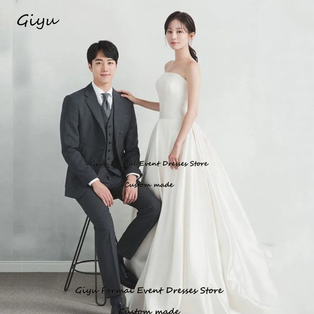 

Giyu Simple A-line Korea Wedding Dress Photo Shoot Strapless Draped Floor-Length Vestidos Novias Boda 웨딩드레스 Bridal Gown