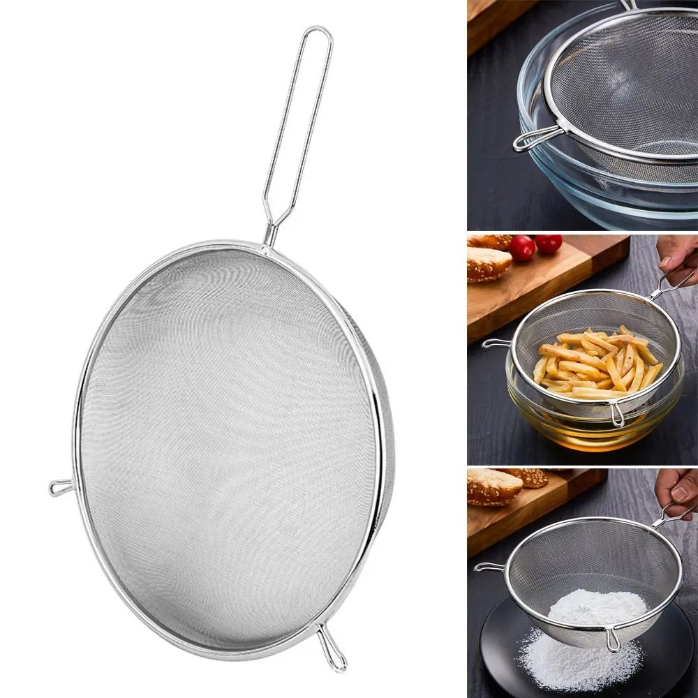 Double Ear Screen Flour Filter Screen Soybean Milk Snack French Fries Stainless Steel Mesh Strainer Handle Cooking Spoon