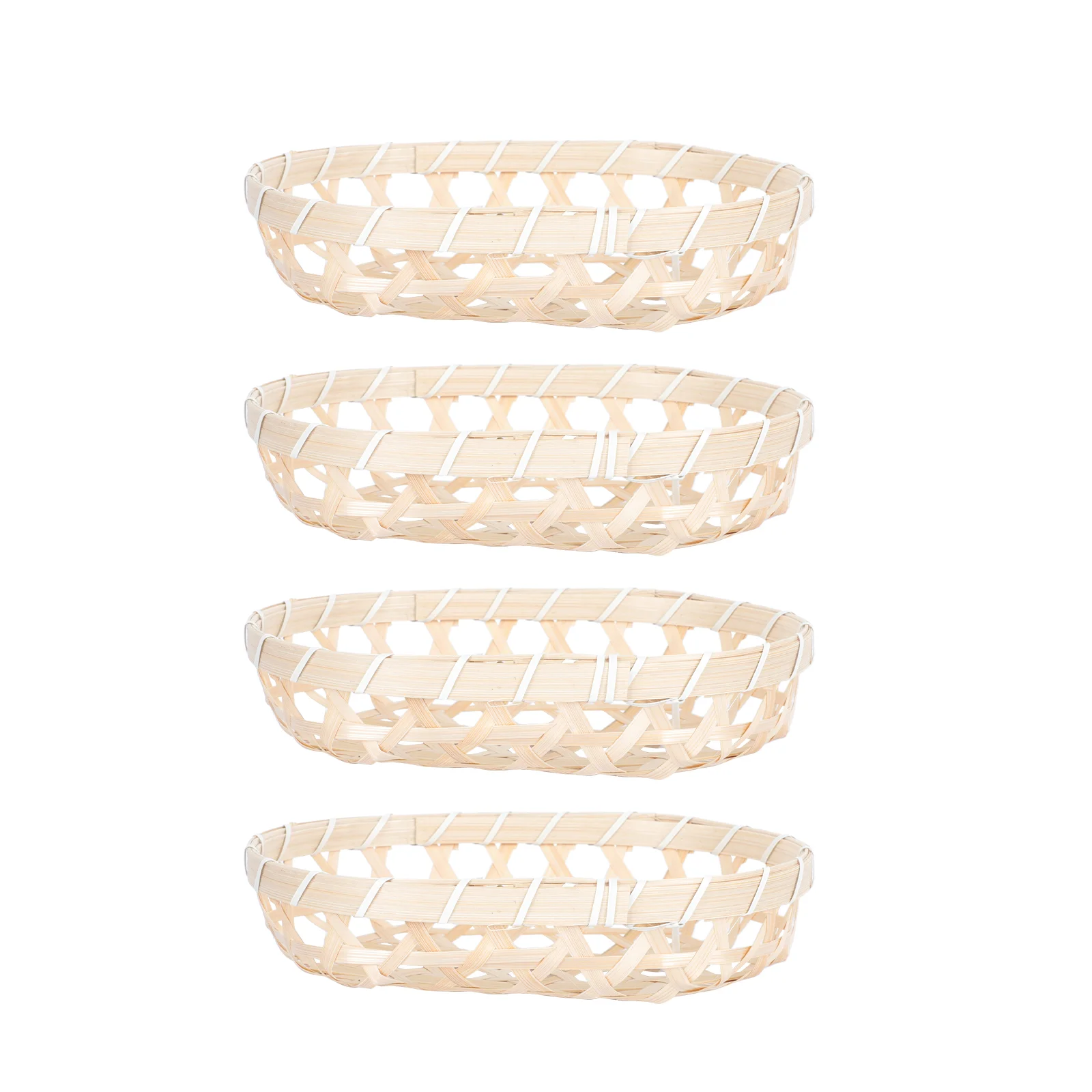 

4 Pcs Hamburger Basket Food Container Simple Storage Home Holder Snack Tray Bamboo Hand-woven Desktop Decor Fruit Baskets