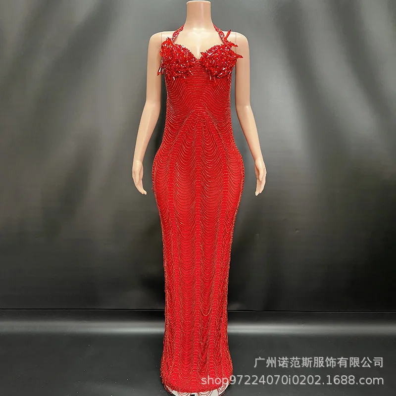 Elegancka sukienka wieczorowa z odkrytymi plecami i rozcięciem, idealna na roczne spotkanie firmowe, do klubu mody, na czerwony dywan, na wybieg, do występów na żywo i na wyjście.