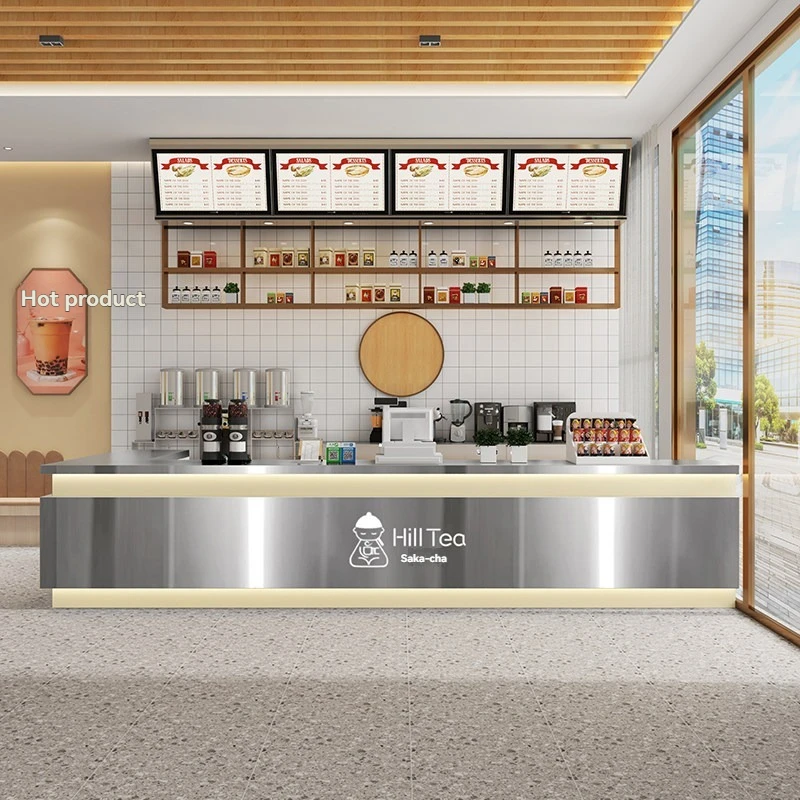 Stainless Steel Bar Counter for Restaurants Hotels Milk Tea Shops Front Desk & Reception Corner Coffee Counter Customized