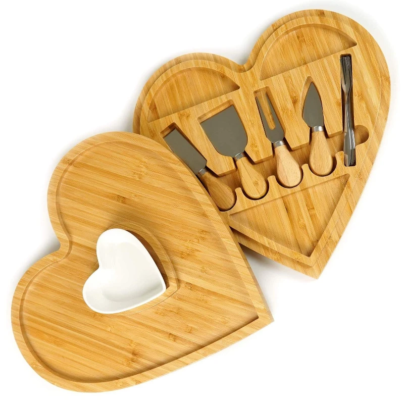 Double-layer heart-shaped cheese plate with fork ceramic plate