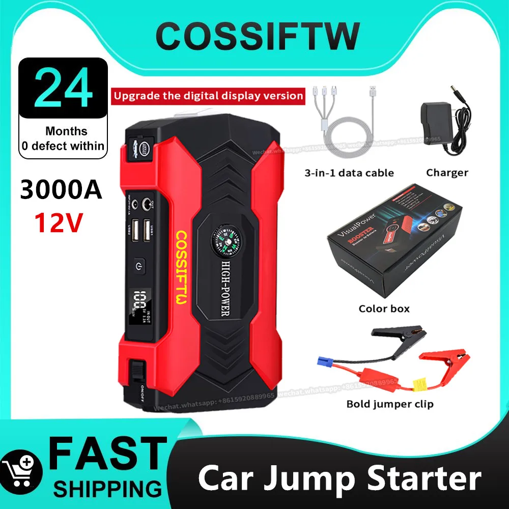 COSSIFTW 3000A Jump Starter Dual USB phone charging 48000 mAh Car Power Bank Portable For Emergency Booster Starting Device