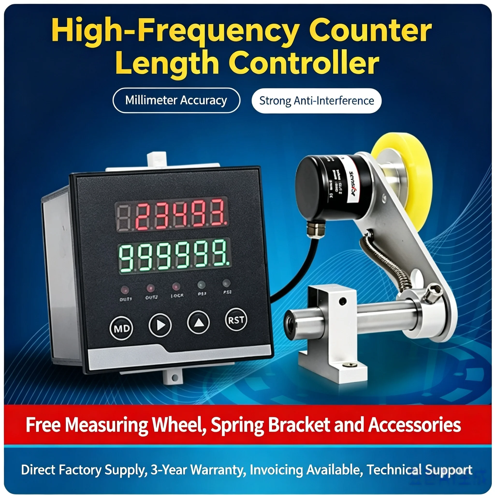 High Precision Roller Type Length Counter Meter Counter Digital Display Meter Counter RS485 Communication Encoder Intelligent Co