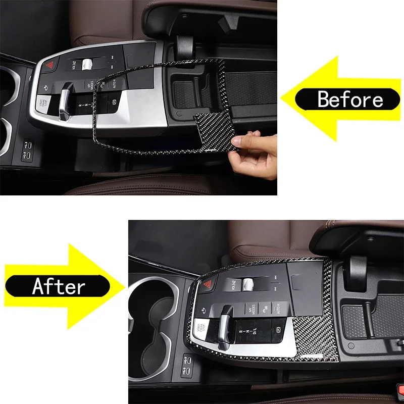 

For BMW X1 U11 2023-2024 soft carbon fiber car gear panel frame water cup holder panel frame sticker car interior accessories