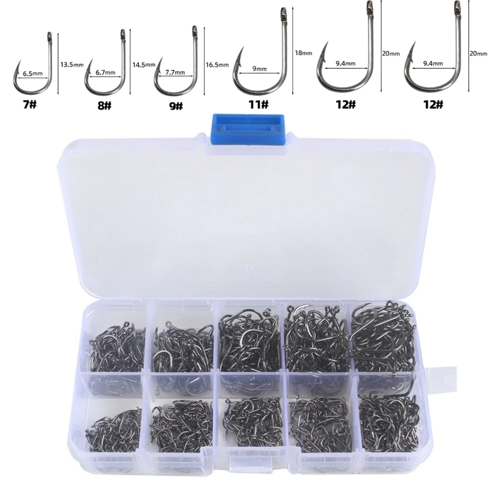 600/1000pcs Fishing Hooks Set High Carbon Steel Sharp Barbed Jig Hooks for Saltwater Freshwater Fishing Gear Fishing Accessories