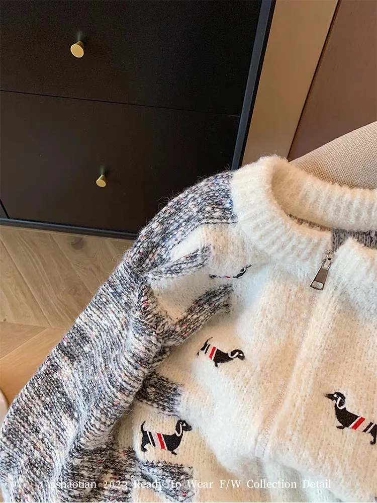 Coreano outono inverno animal cardigans zíper o pescoço aconchegante camisola 2023 de malha nova moda bonito casual solto ajuste maré outerwear