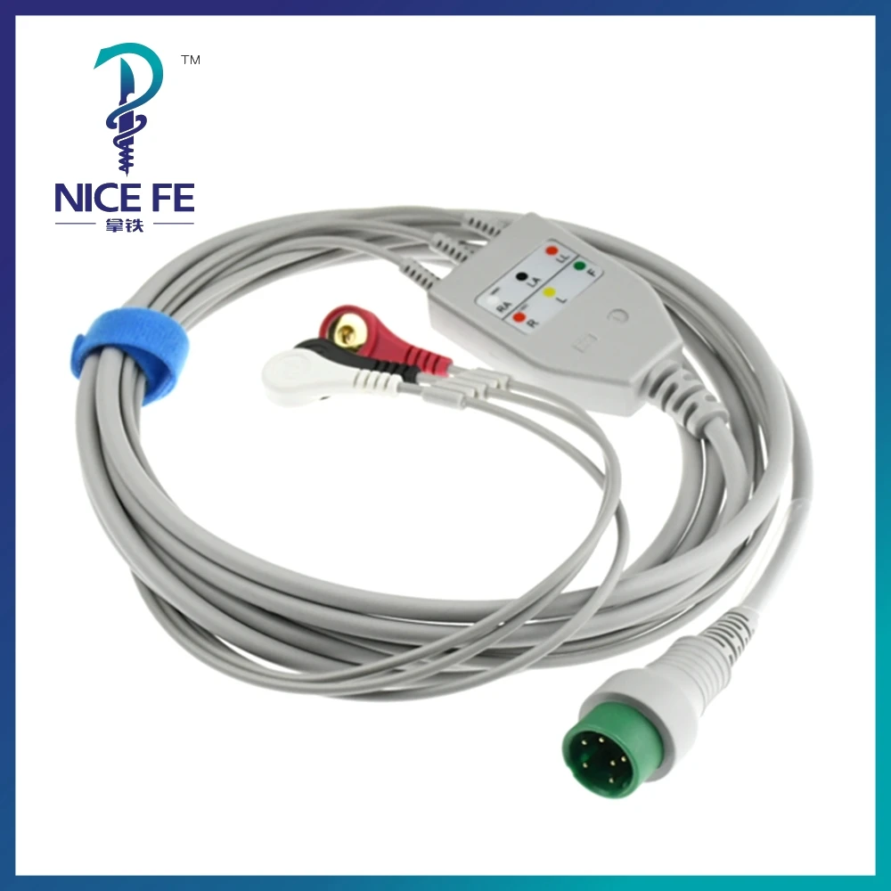 

EC-136 One-piece ECG Cable AHA cable 3leads 5leads clip snap for creative K10 patient vital signal monitor