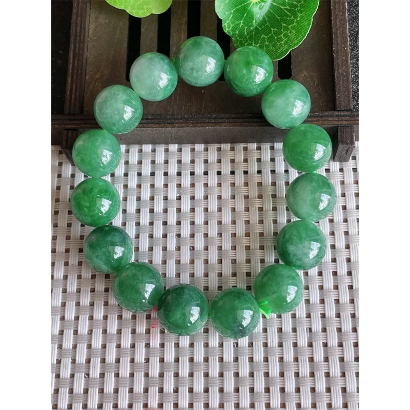 

Myanmar Natural a Bracelet Bead Ice-like Full Green round Beads Jade 15 73.90G