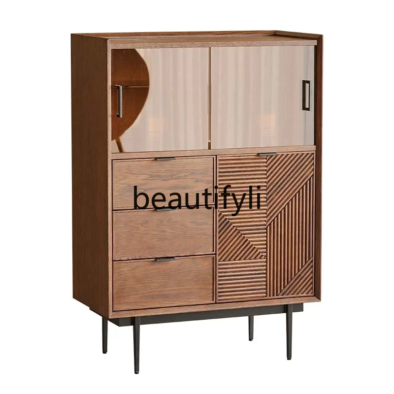 

Solid wood dining side cabinet kitchen small apartment household integrated wall cabinet living room locker bedroom storage