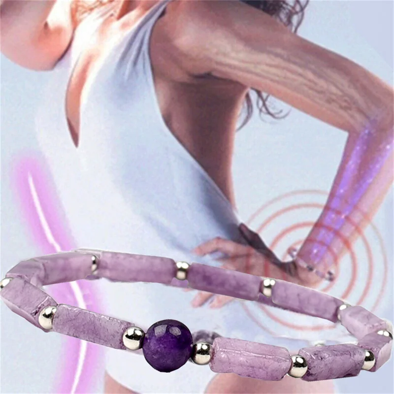 Natural Amethysts Bracelet Set Body-purify Slimming Healing Stone Bracelets For Women Men Loss Weight Yoga Meditation Jewelry