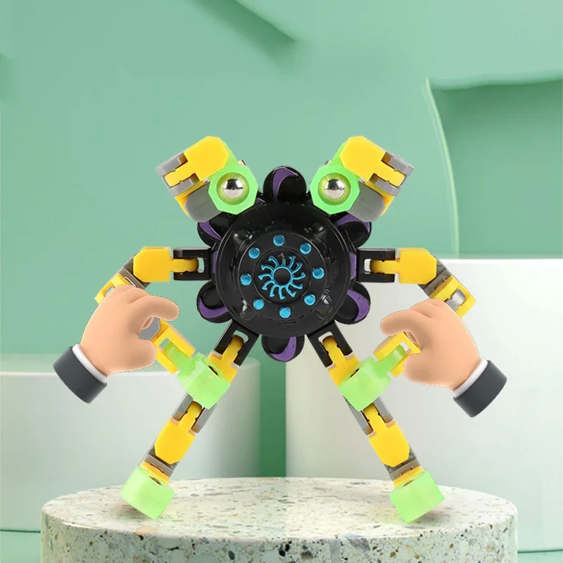 4/12PCS Funny Sensory Fidget Toys Deformable Chain Robot Spinners Fingertip Stress Relief Gyro Toy Party Favors for Kid Adults