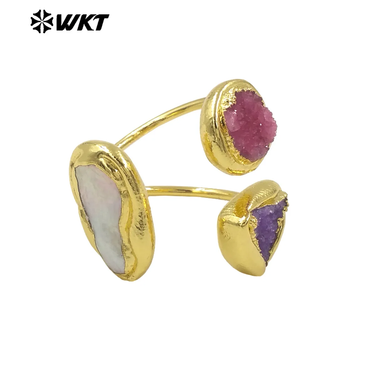 WT-MPR117 New Coming Hot-selling High Quality  Beautiful  Druzy Quartz &Pearl Ring For Women Daily Decoration