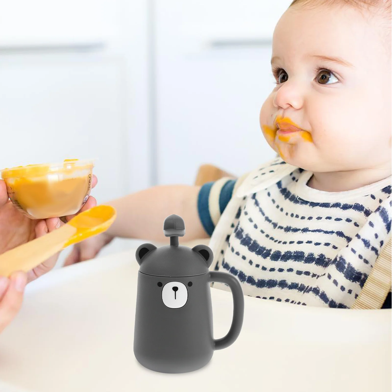 

Baby Water Bottle Silicone Straw Cup for Toddlers Adorable Cartoon Bear Design Leak Proof Portable Drinking Cup for Children