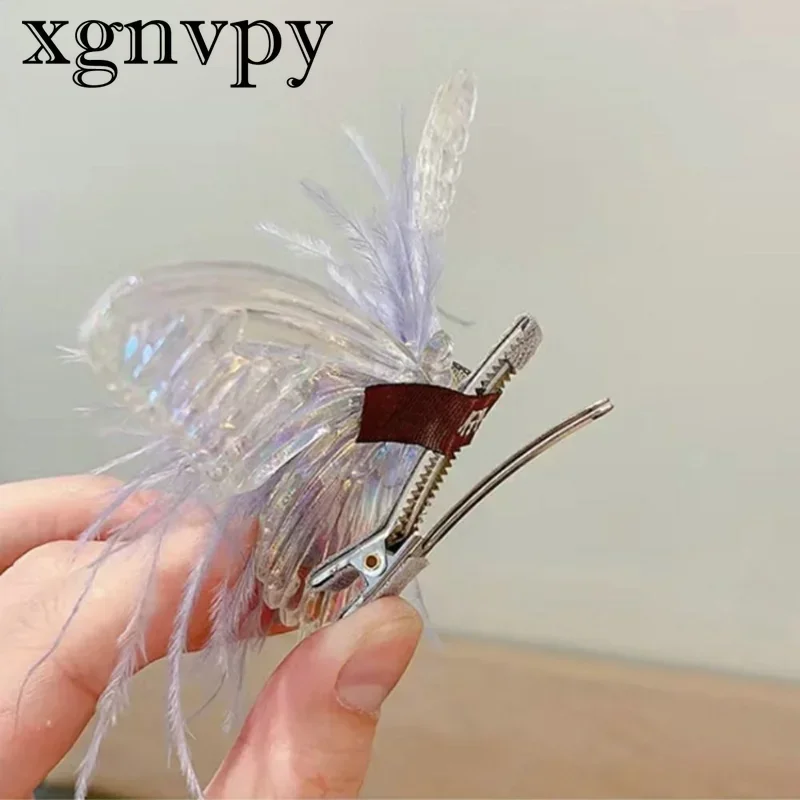 xgnvpy Children Colorful Feather Butterfly Hair Clip Fairy Beauty Princess Girl Hairpin Headdress Hair Accessories Baby Hair