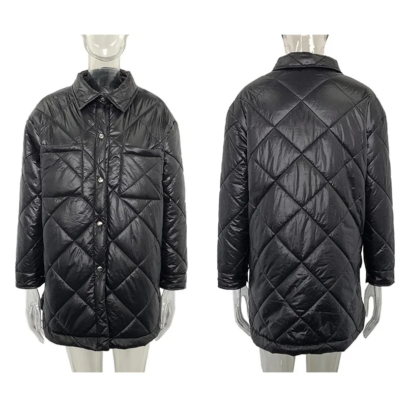 Lugentolo-abrigos y chaquetas de invierno para mujer, chaqueta acolchada con solapa, longitud media, a cuadros de diamantes, con botonadura única