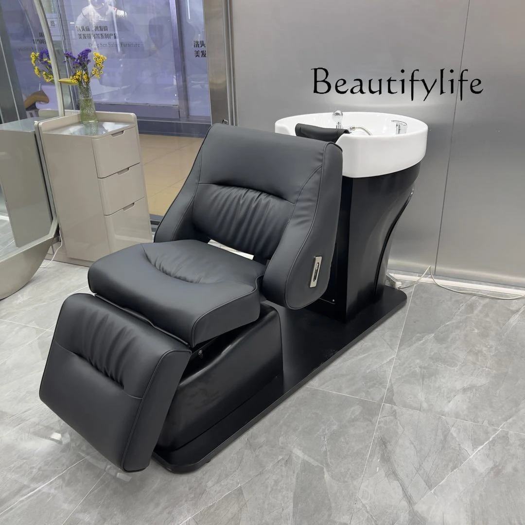 Electric Adjustable Barber Shop Shampoo Chair High-End Ceramic Basin Hair Salon Half Lying Flushing Bed