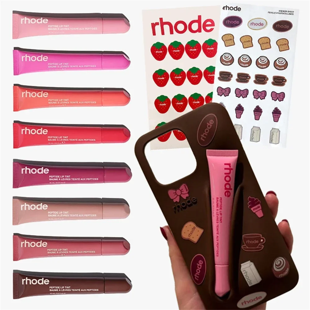 Rhode New Color Lipstick Hot New Stickers Portable Lip Gloss Luxury INS Soft Lipstick Glossy Sequins Solid Color Lip Gloss Set