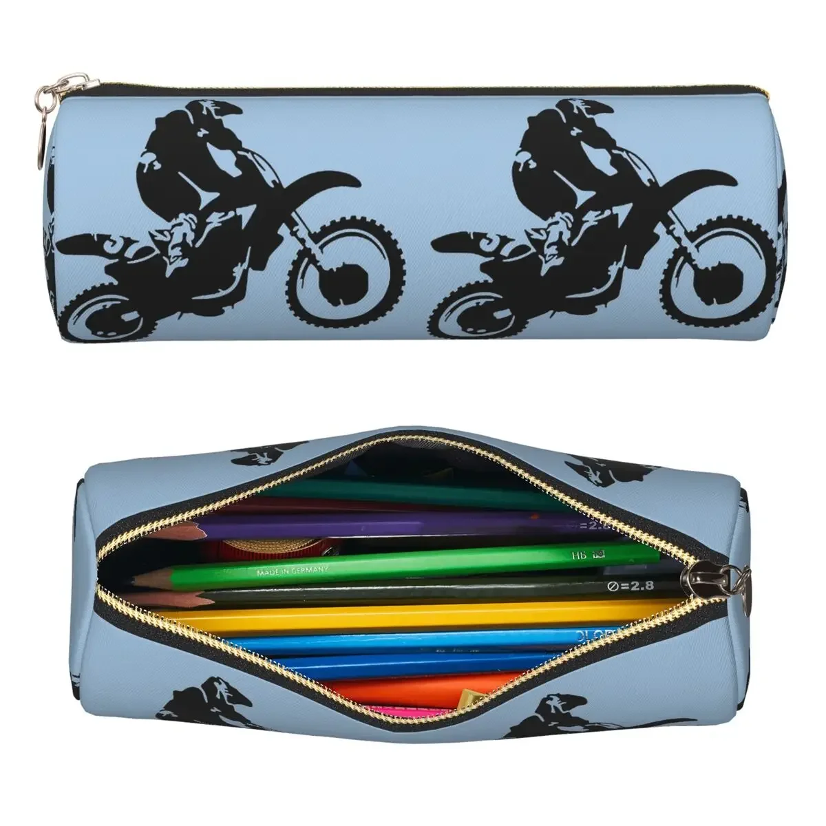 Moto X Dirt Bike Monotone Vector Art Pencil Cases Pen Holder Cylinder Pen Box Pencil Bag for Studen School