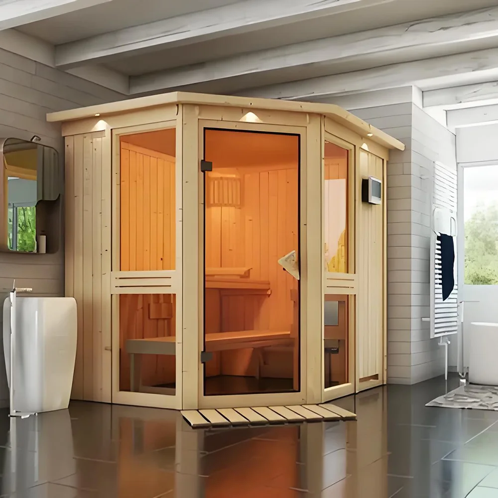 

Modern Design 3-Person Steam Sauna Room Traditional Wooden Spa Tubs Villa Suitable Sauna 6kw Power Far Infrared Function Hemlock