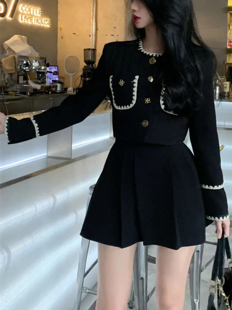 2022 Autumn Casual Elegant Two Piece Sets Women Korean Fashion Chic Party Mini Skirt Suit Female Long Sleeve Designer Skirt Sets