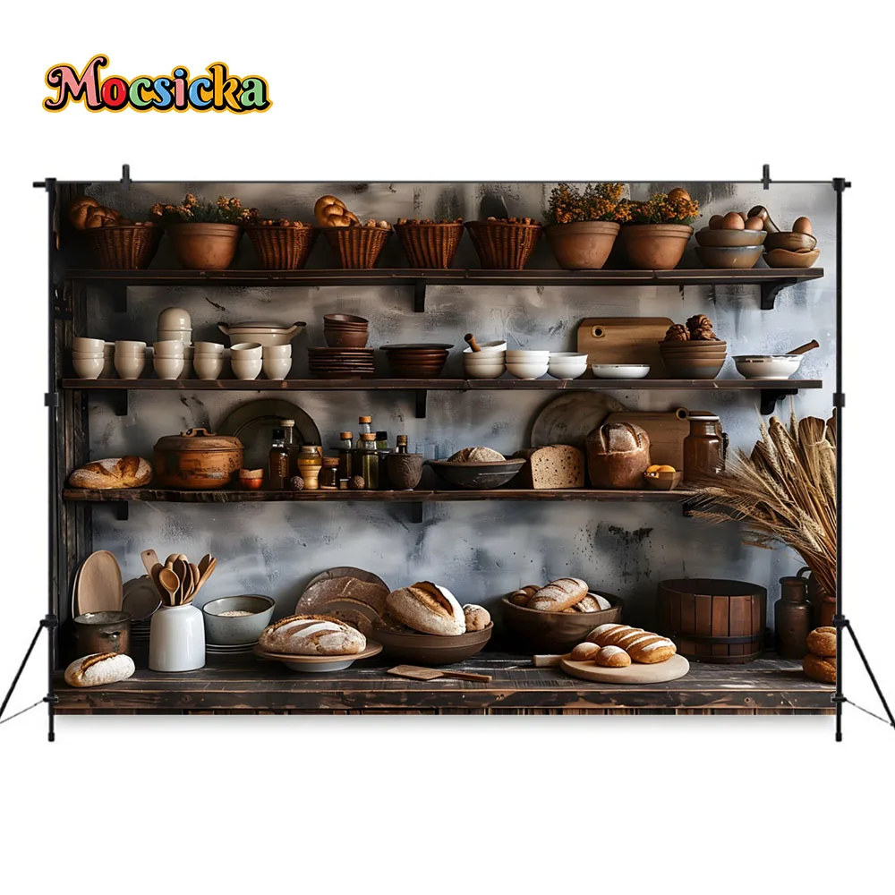 Mocsicka Photography Background Chef Baby Birthday Bread Party Backdrop Brown Wooden Cabinet Photobooth Kid Newborn Photo Studio