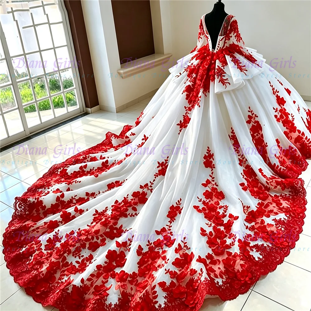 quince dresses red and white Dydsz Women's Flower Sweetheart Quinceanera Mexican Style Ruffles Ball Gown Prom Dress 402 1whitered 2 at Amazon Women's Clothing store Off The Shoulder Waist White Strapless Ball Gown Red