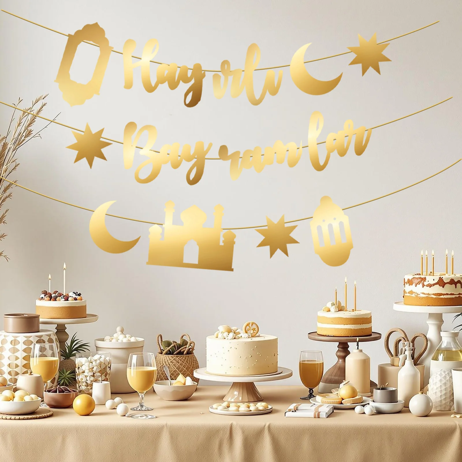 Hayirli Bayramlar Garland Deco - Party Banner Gold ulasan dan harga