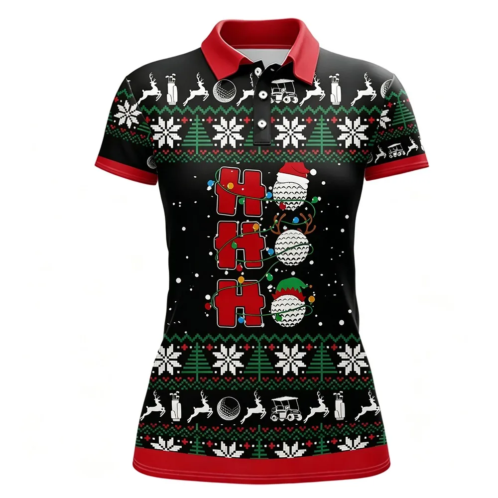 2026 Summer Sports Fashion T-Shirt Women's Christmas Snowflake V-Neck Short Sleeve T-Shirt Golf Shirt Casual T-Shirt