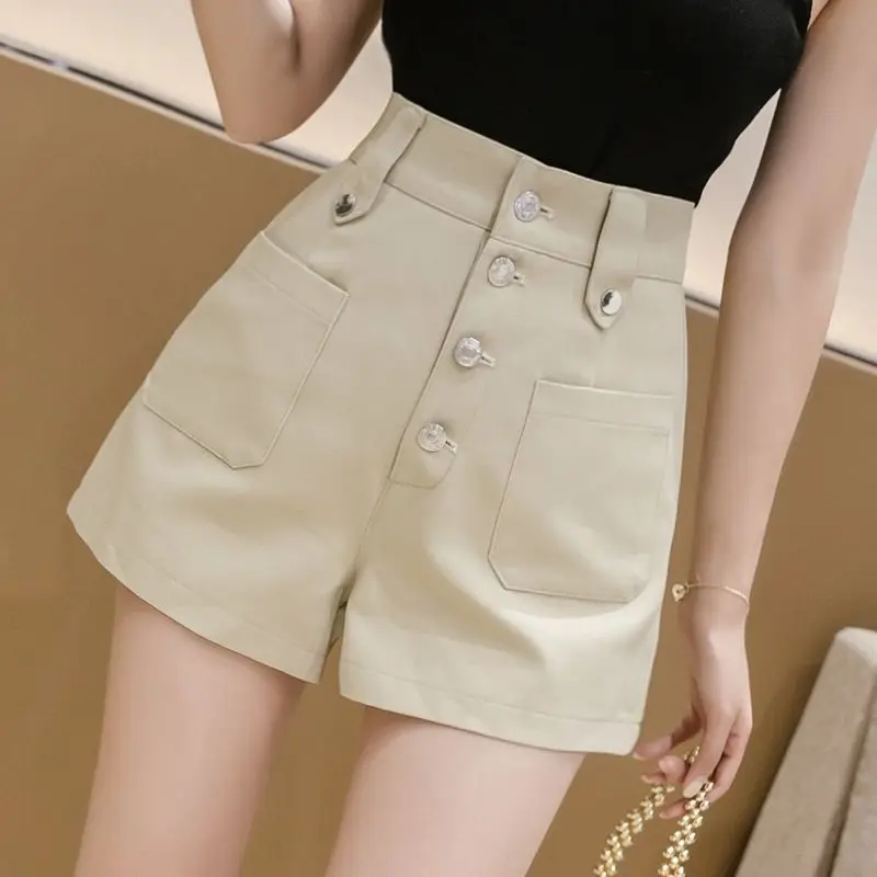 High-waisted Suit Shorts for Women Thin Loose and Slim A-line Hip Wide-leg Casual Pants