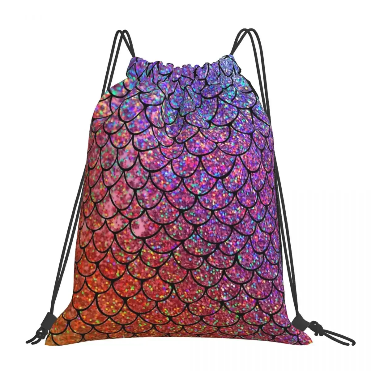 Colorful Glitter Mermaid Scales Backpack Portable Drawstring Bags Drawstring Bundle Pocket Sundries Bag BookBag For Man Woman