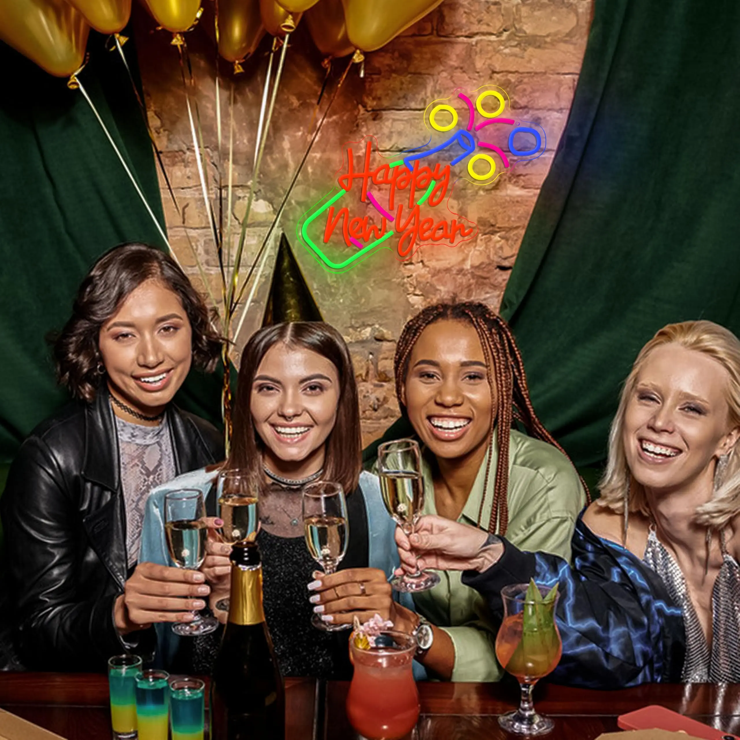 Gelukkig Nieuwjaar Neon Sign Dimbare Fles LED USB Light Up voor Wall Decor voor Oudejaarsavond Party Christmas Home Bar Decor