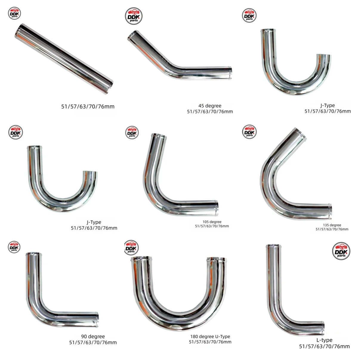 L-نوع 51 مللي متر \ 57 مللي متر \ 63 مللي متر/70 مللي متر/76 مللي متر أنبوب ألومنيوم العالمي أنبوب دخول الهواء البارد لسباق السيارات توربو تدفق عالي