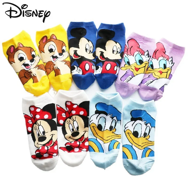 5pairs/set Disney Mickey Mouse Short Woman Socks Anime Donald Sweat Summer Cotton Girl Women's Boat Socks Ankle Low Female Sock