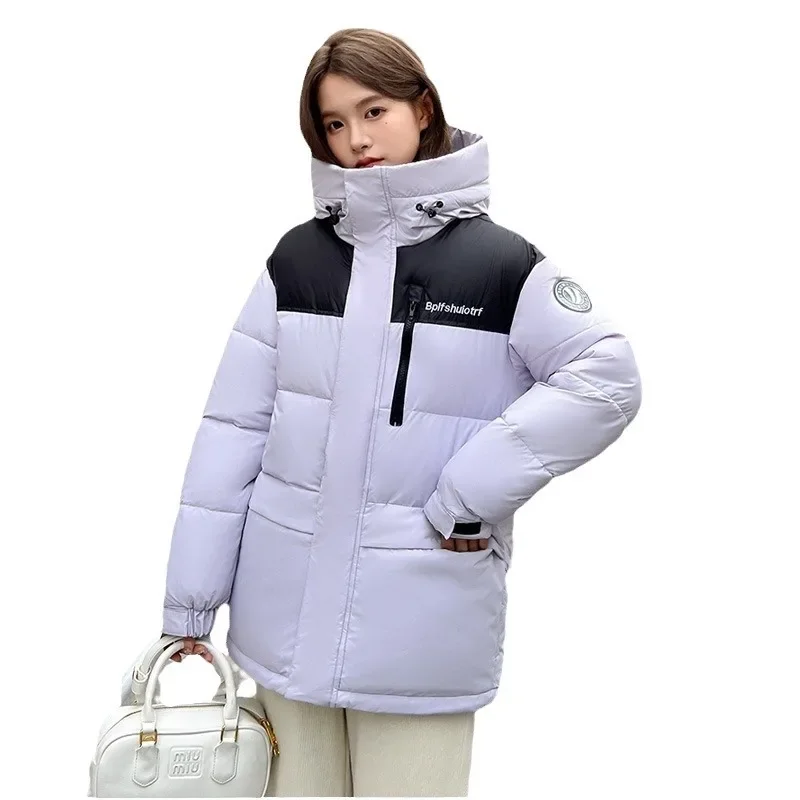 Winter Coat Women\'s 2024 Autumn Winter New Loose Lapel Hooded Large Pocket Age Reducing down Cotton Padded Jacket