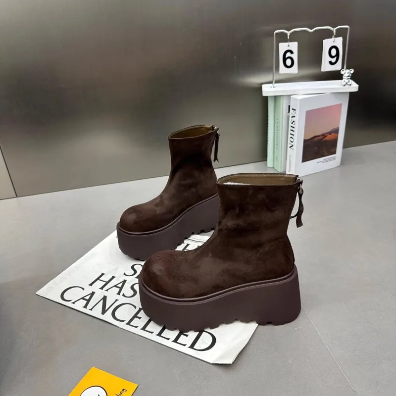 New Platform Women Snow Ankle Boots Suede Fashion Flats Shoes Woman Trend Walking Goth Chelsea Boots Warm Cozy Punk Mujer Botas