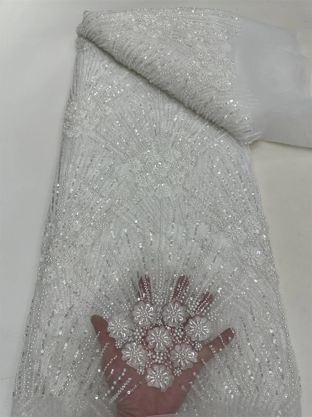 

Fashion Luxury Sequins African Lace Fabric 2025 High Quality Beads Nigerian Wedding Bridal Embroidery French Tulle Lace Fabric