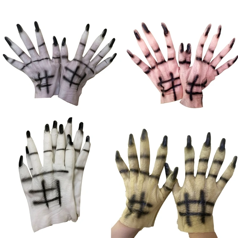 Boys Girls Spooky Ghosty Hand Shape Gloves Cosplay Halloween Rubber Mittens