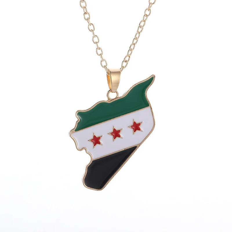 Stainless Steel Trendy Syria Map Flag Pendant Necklaces Syrians Map Women Necklace Jewelry Accessories