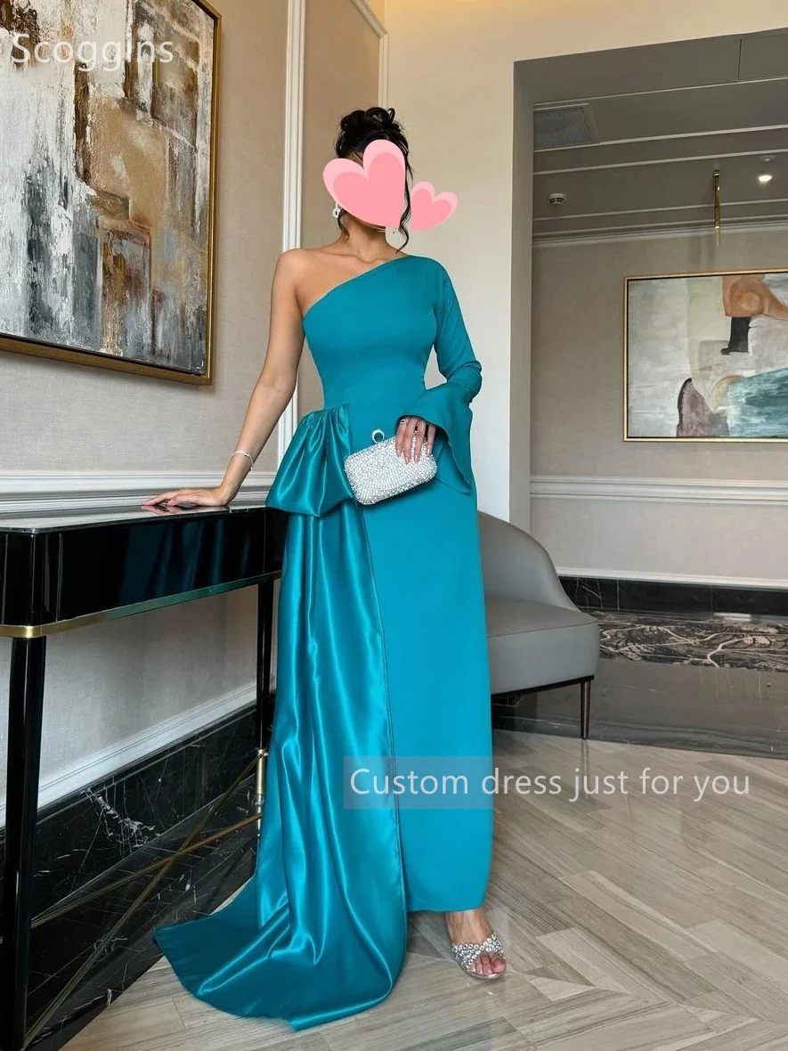 Scoggins Customized فساتين سهرة Column Zipper Up One-Shoulder Ankle-Length Prom Dresses Sleeveless Bow Formal Occasion Dresses