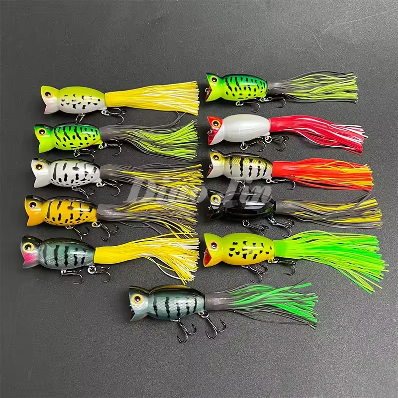 11g 50mm Surface Cupped Mouth Hula Popper Swim Baits with Rubber Skirt Isca Popper Pesca 3D Eyes Topwater Fishing Bass Supplies