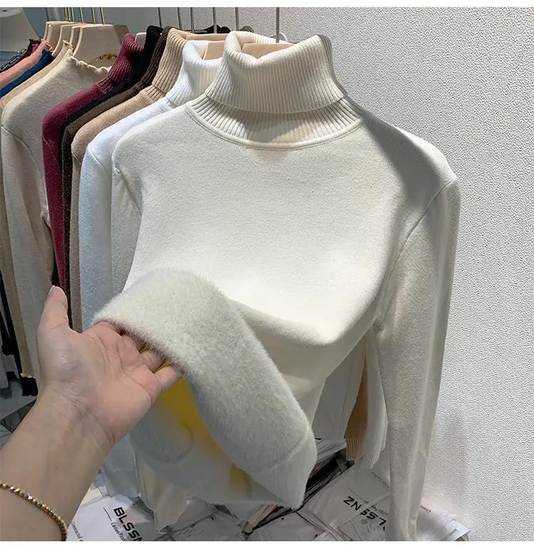 2025 New Thicken High Collar Pullover Women's Sweater Top Winter Warm and Soft Solid Color Inner Wear Bottoming Shirt