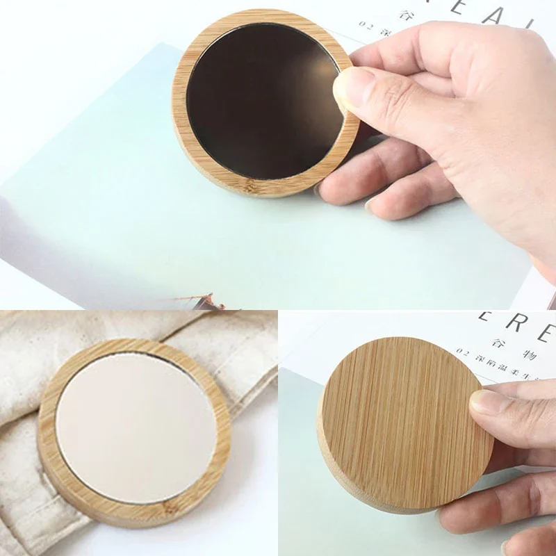 10Pcs Mini Wooden Makeup Portable Small Round Student Makeup Women Cosmetic