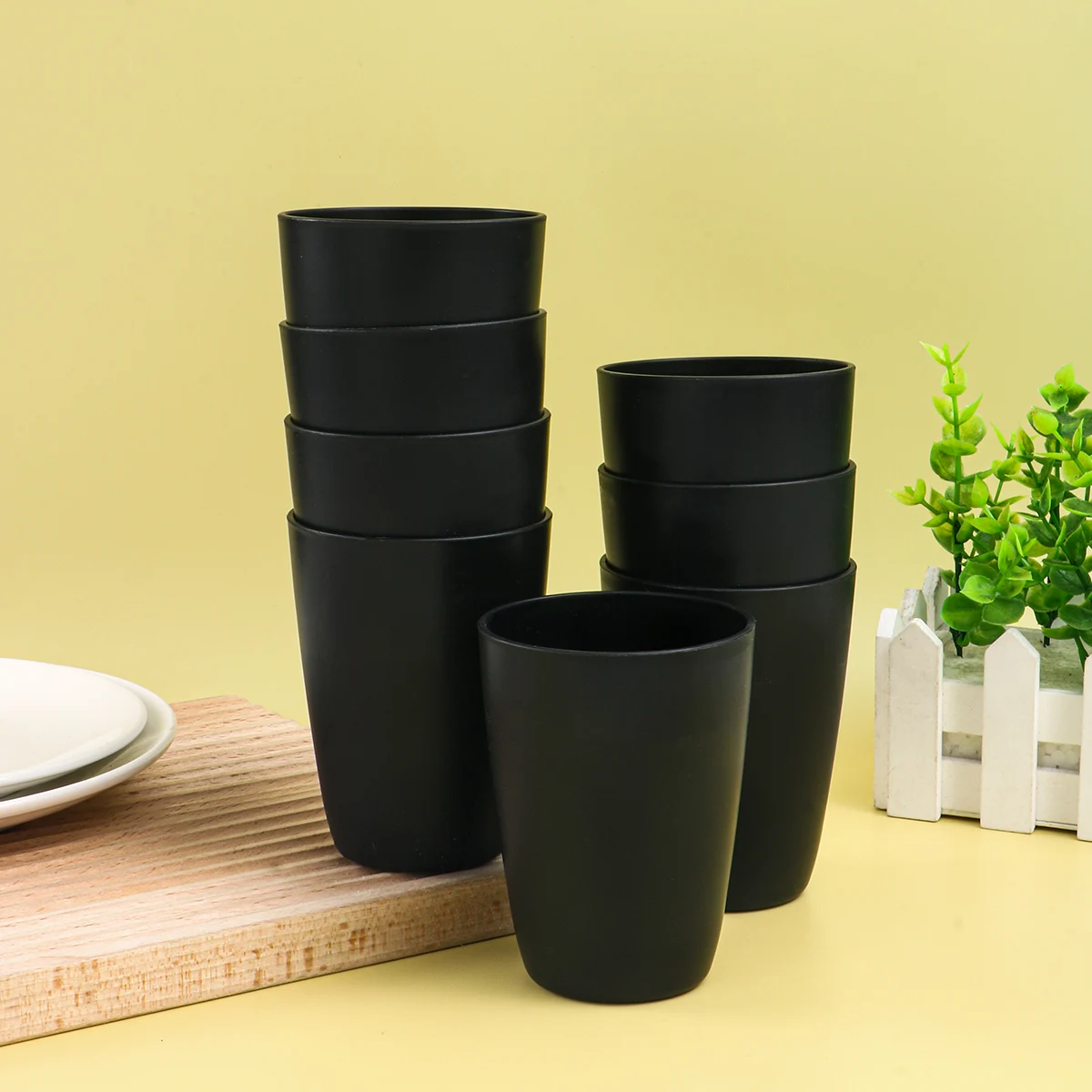 2/4/6/8pcs Plastic material black reusable cup suitable for home kitchen picnic camping water drink drink