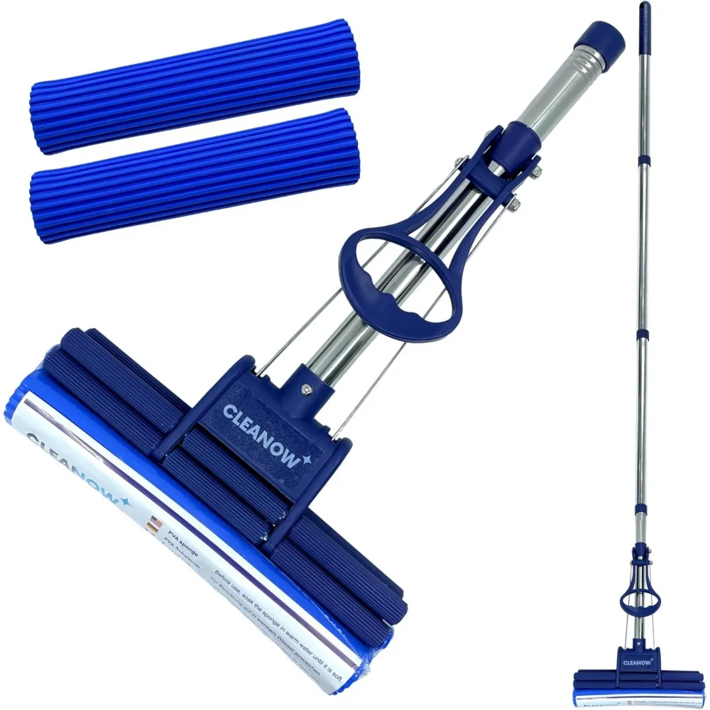

Hands Free Flat Sponge Mop with Wringer and 2 Extra Refills for Easy Floor Cleaning